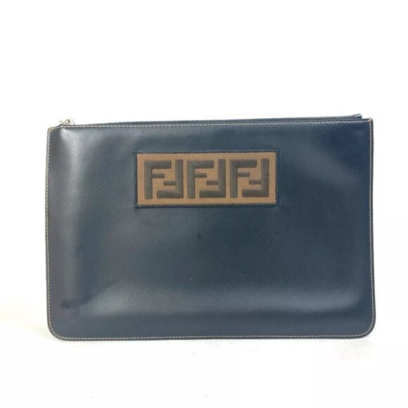 FENDI 7N0078 Pouch Zucca logo Bag Clutch bag Leather Black/Brown